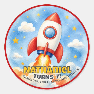 Outer Space Rocket Launch Custom Name Classic Round Sticker