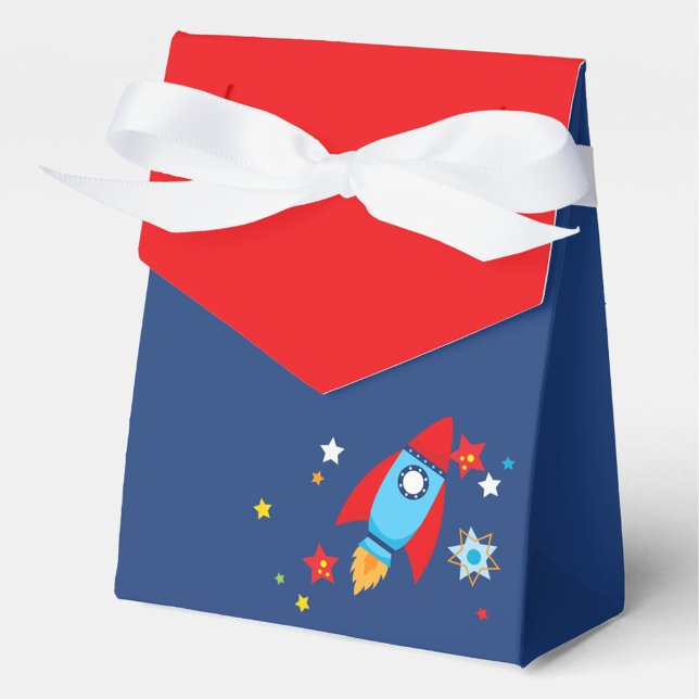 Outer Space Rocket Navy & Red Gift Favour Boxes (Outer Space Rocket Navy & Red Gift Favor Boxes)