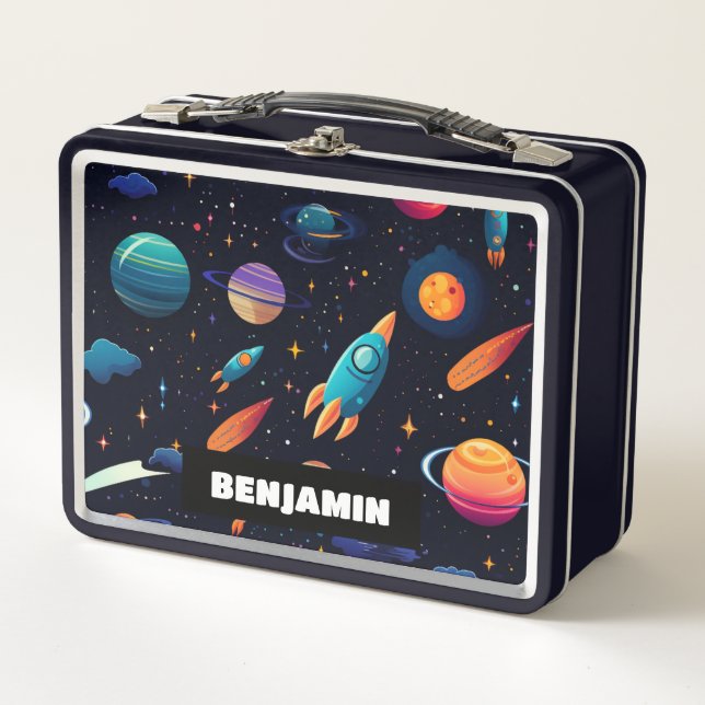 Outer Space Rocket Personalized Kids Lunch Box (Front)