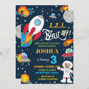 Outer Space Rocket Planet Astronaut Birthday Photo Invitation