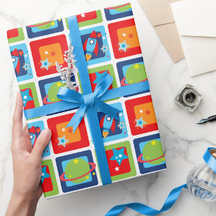 Outer Space Rocket & Planet Wrapping Paper