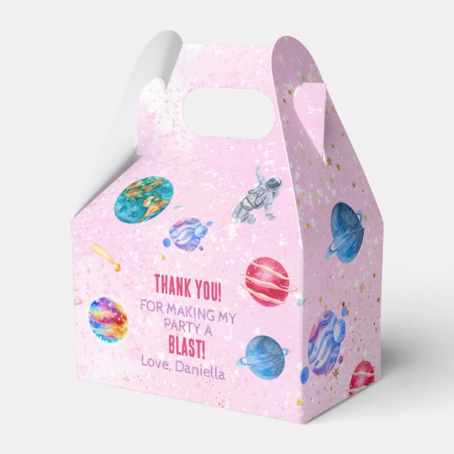 Outer Space Rocket Planets blue boy Birthday Favou Favour Box (Front Side)