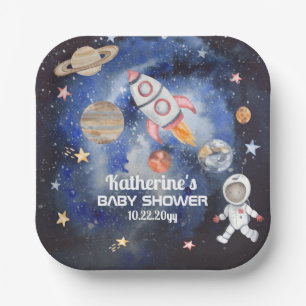 Outer Space Rocket Planets Boy Baby Shower Paper Plate