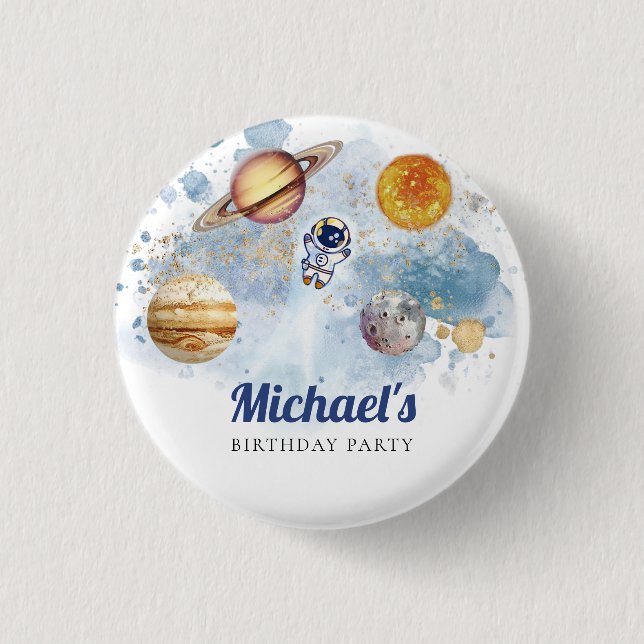 Outer Space Rocket Planets Galaxy Button (Front)