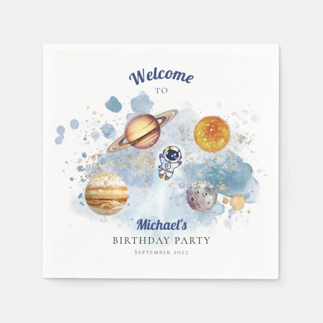 Outer Space Rocket Planets Galaxy Napkin (Front)