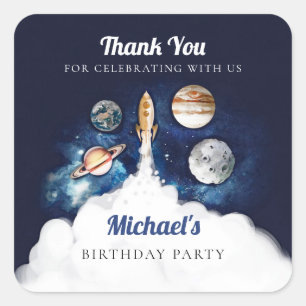 Outer Space Rocket Planets Galaxy Square Sticker