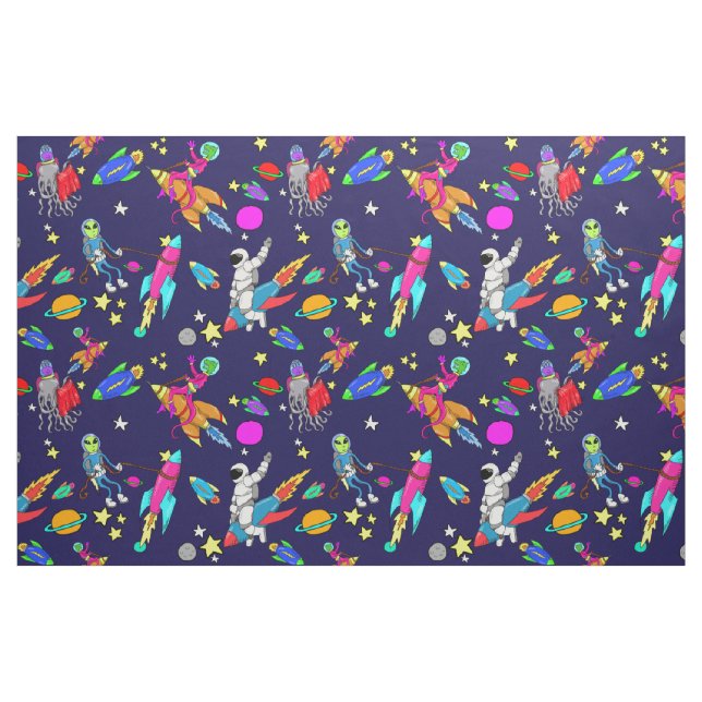 outer space rocket rodeo alien astronaut fabric (Yard)