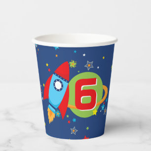 Outer Space Rocket Ship Birthday Paper Cups