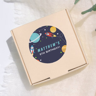 Outer Space Rocket Ship Birthday Party Classic Round Sticker