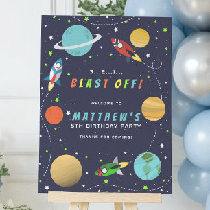 Outer Space Rocket Ship Birthday Party Poster