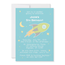 Outer Space Rocket Ship Cyborg Blue Invitations