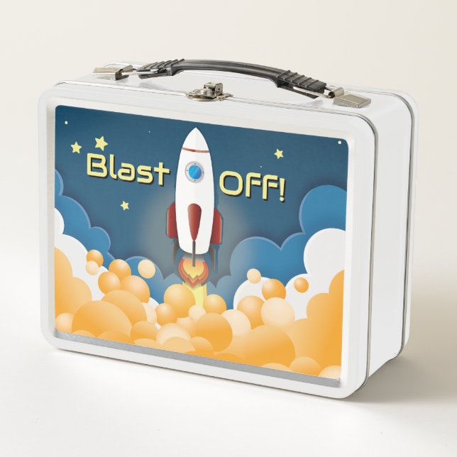 Outer Space Rocket Ship Personalised  Metal Lunch Box (Front)