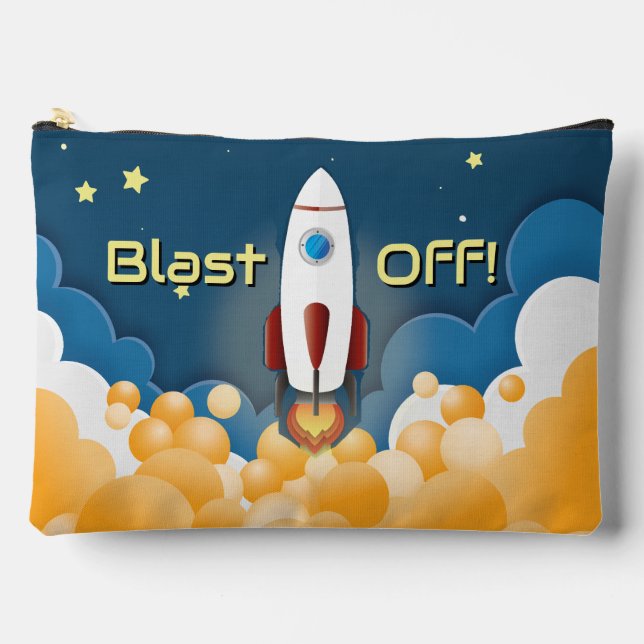 Outer Space Rocket Ship Personalised Name Accessory Pouch (Front)