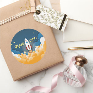 Outer Space Rocket Ship Personalised Name Classic Round Sticker