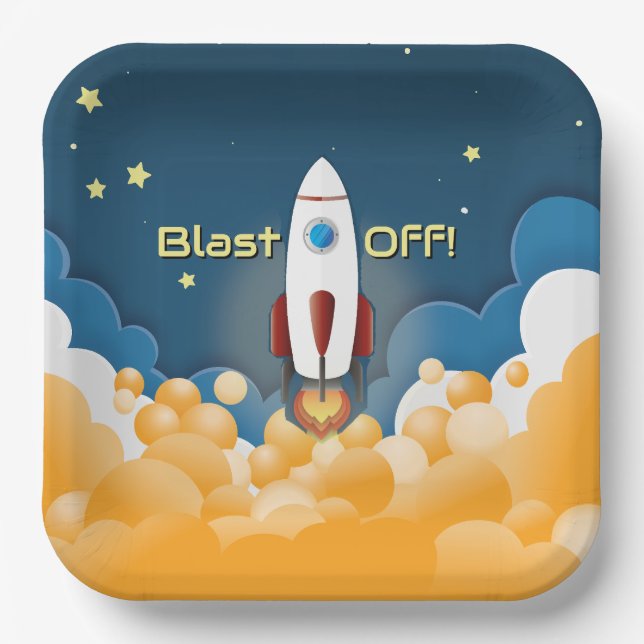 Outer Space Rocket Ship Personalised Name Paper Plate (Front)