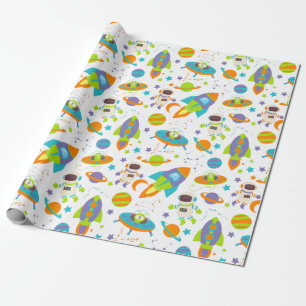 Outer Space Rockets and Astronaut Wrapping Paper