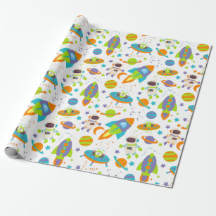 Outer Space Rockets and Astronaut Wrapping Paper