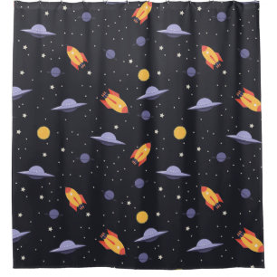 Outer Space Rockets and Spaceships Shower Curtain