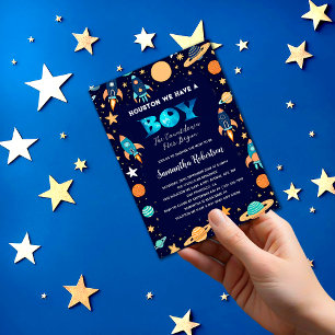 Outer Space Rockets Planets Navy Blue Baby Shower  Invitation