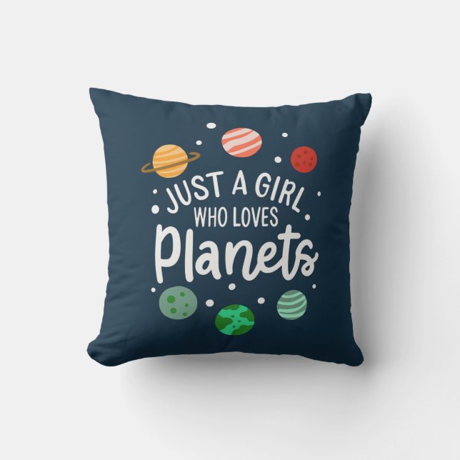 Outer Space Science Girl Who Loves Planets Cushion (Front)