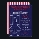 Outer Space Shuttle / Astronaut Birthday Invitation<br><div class="desc">A blueprint-like image of the space shuttle is printed on the front of these outer space themed invitations. Front text is all fully customisable to suit your own event details - just use the easy, provided templates. The example reads "Mission control wants you' (in a red LED-style typeface), followed by...</div>