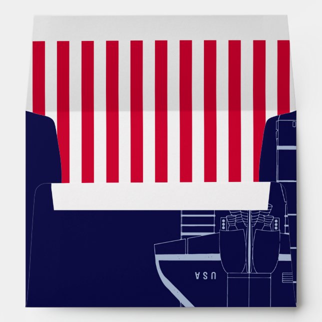 Outer Space Shuttle Blueprint | Red Striped Liner Envelope (Back (Bottom))