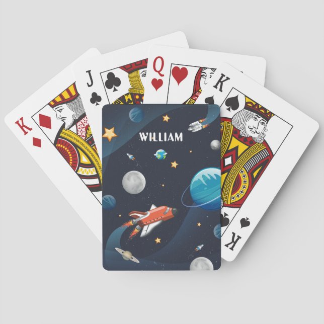 Outer Space Shuttle Moon Stars Personalised Playing Cards (Back)