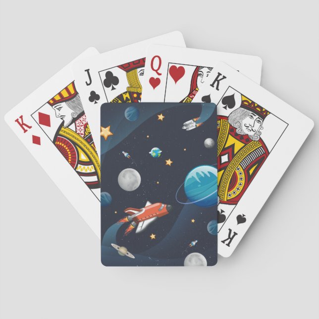 Outer Space Shuttle Travel Moon Stars Playing Cards (Back)