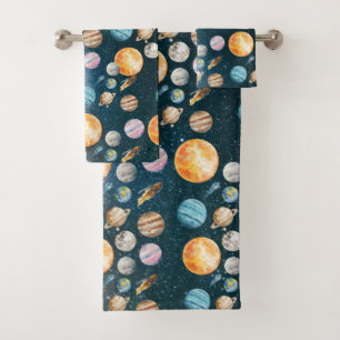 Outer Space Solar System Planets Bath Towel Set