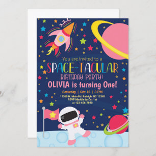 Outer space spacetacular girl birthday invitation. invitation