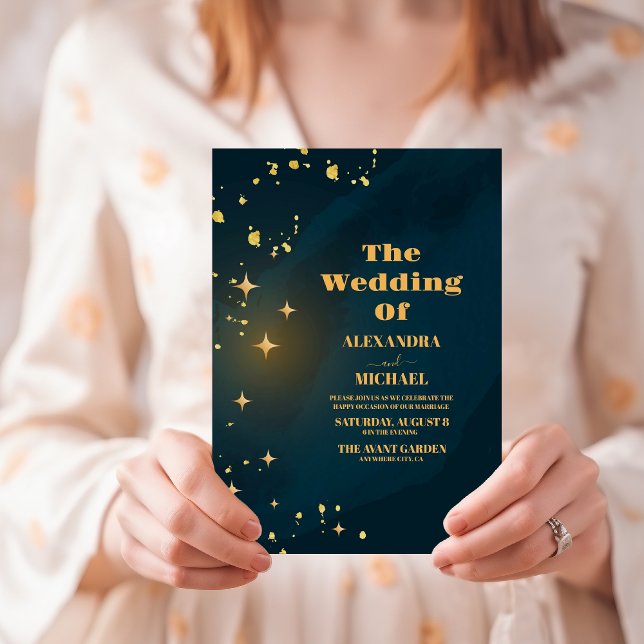 Outer Space Starry Universe Teal Galaxy Wedding Invitation (Creator Uploaded)