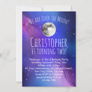 Outer Space Stars Over the Moon Birthday Party Invitation