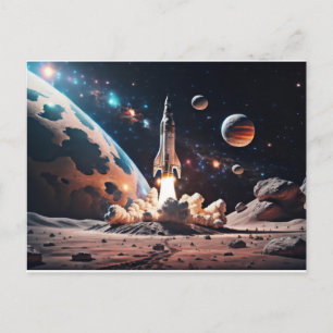 Outer Space Take Off Postcard