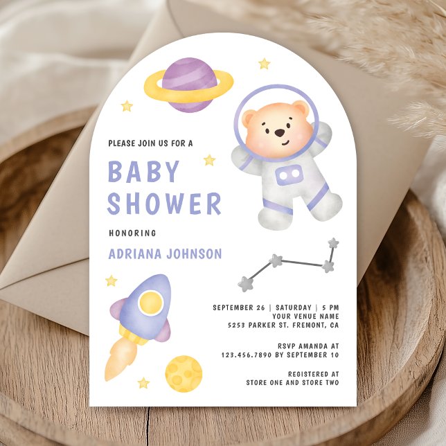 Outer Space Teddy Bear Astronaut Arch Baby Shower Invitation (Creator Uploaded)