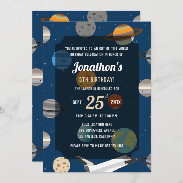 Outer Space Theme Birthday Party Invitation (Front/Back)