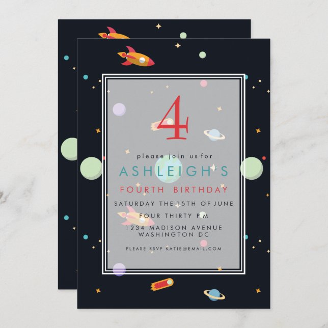 Outer Space Theme | Kids Birthday Party Invitation (Front/Back)