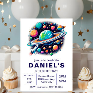 Outer Space-Themed Custom Birthday Party Invitation