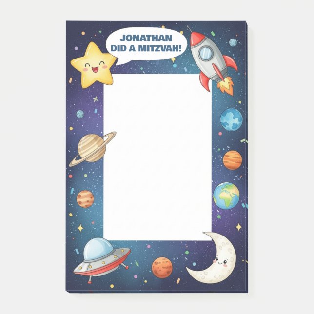 Outer Space Themed Personalised Mitzvah  Post-it Notes (Front)