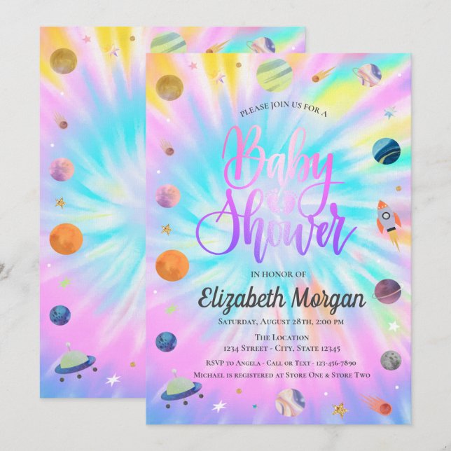 Outer Space Tie Dye Baby Shower Invitation (Front/Back)