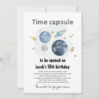 Outer Space Time Capsule First Birthday Party Invitation