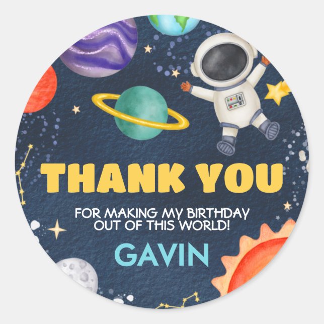 Outer Space Trip Around the Sun Birthday Party Classic Round Sticker (Front)