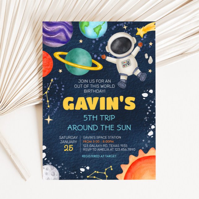 Outer Space Trip Around the Sun Birthday Party Invitation (Trip Around the Sun Outer Space Birthday Party Invitation)