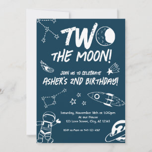 Outer Space Two the Moon 2nd Birthday  Invitation