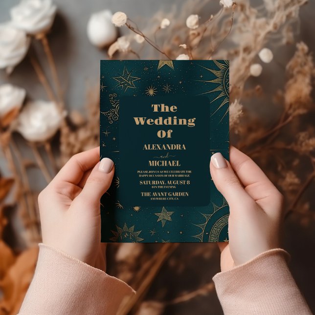 Outer Space Universe Emerald Green Galaxy Wedding Invitation (Creator Uploaded)