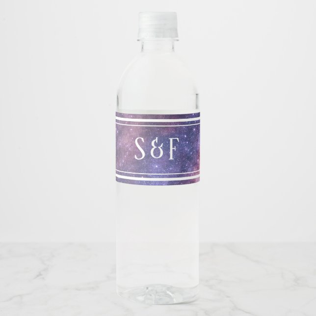 Outer Space Universe Galaxy Monogram Water Bottle Label (Front)