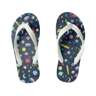 Outer Space Universe UFO PLanet Watercolor Pattern Kid's Thongs
