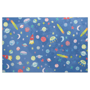 Outer Space Universe UFO Watercolor Pattern Fabric