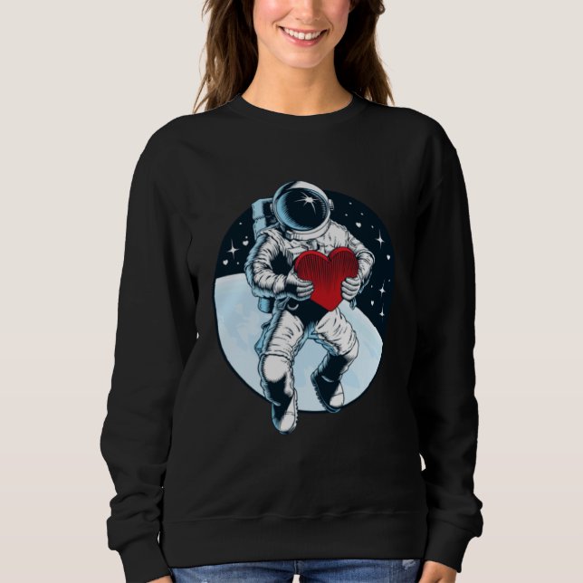 Outer Space Valentine Astronaut Holding Red Heart Sweatshirt (Front)