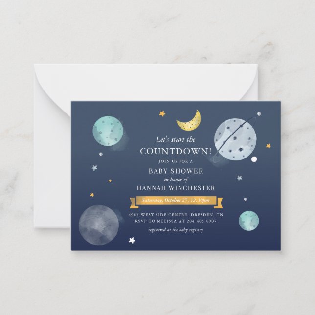 Outer Space Watercolor Baby Shower Invitation (Front)