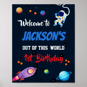 Outer space welcome party sign Astronaut poster